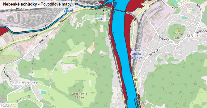 Nebeské schůdky - záplavové mapy stoleté vody