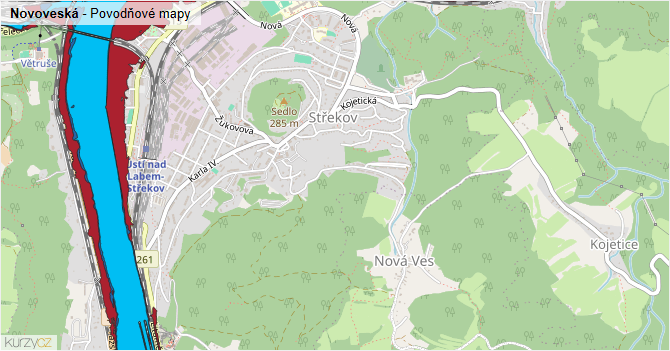 Novoveská - záplavové mapy stoleté vody