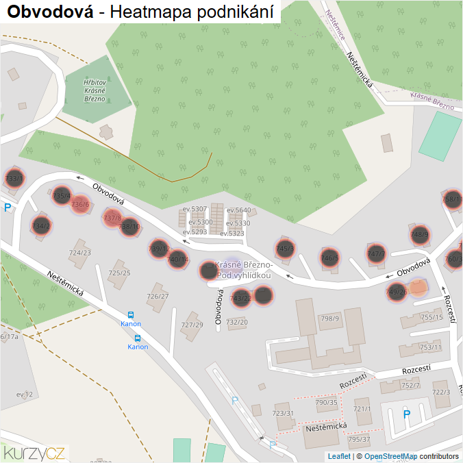 Mapa Obvodová - Firmy v ulici.