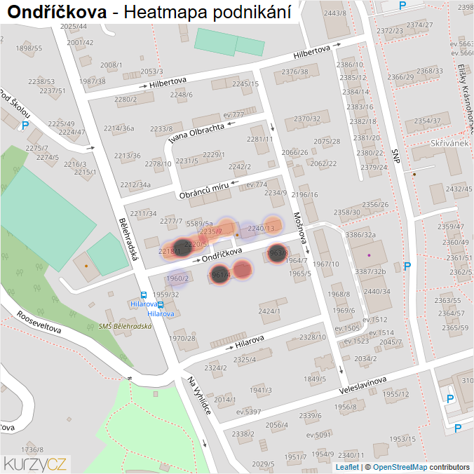 Mapa Ondříčkova - Firmy v ulici.