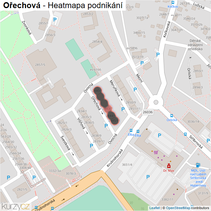 Mapa Ořechová - Firmy v ulici.