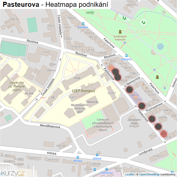 Mapa Pasteurova - Firmy v ulici.