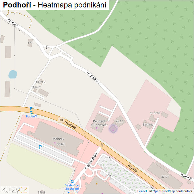 Mapa Podhoří - Firmy v ulici.