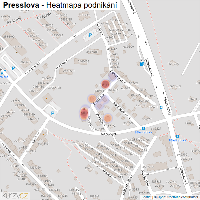 Mapa Presslova - Firmy v ulici.