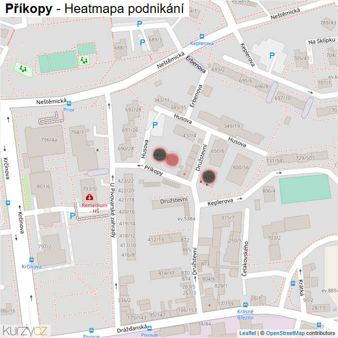 Mapa Příkopy - Firmy v ulici.