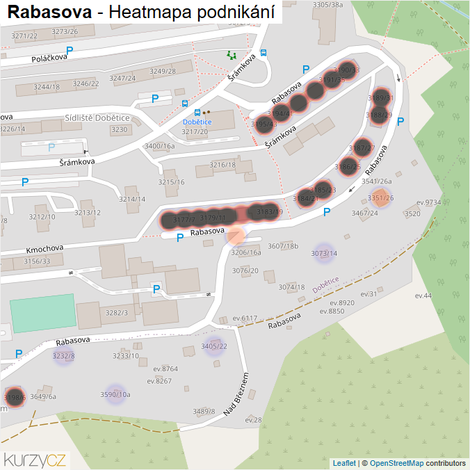 Mapa Rabasova - Firmy v ulici.