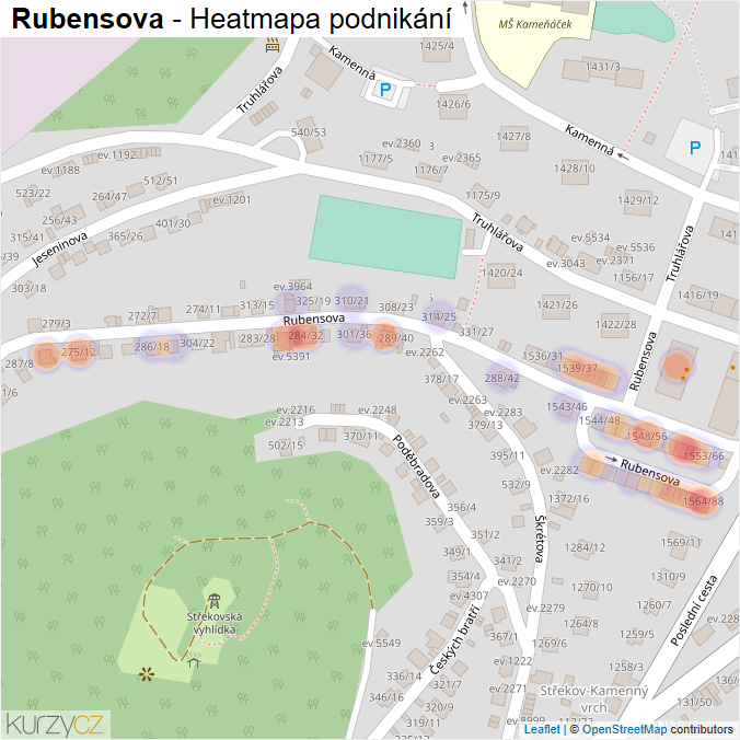 Mapa Rubensova - Firmy v ulici.