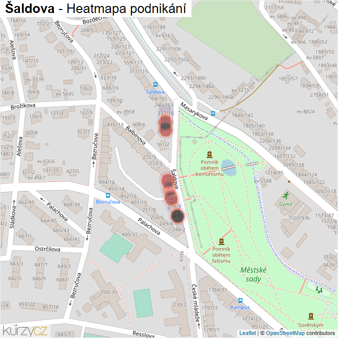 Mapa Šaldova - Firmy v ulici.