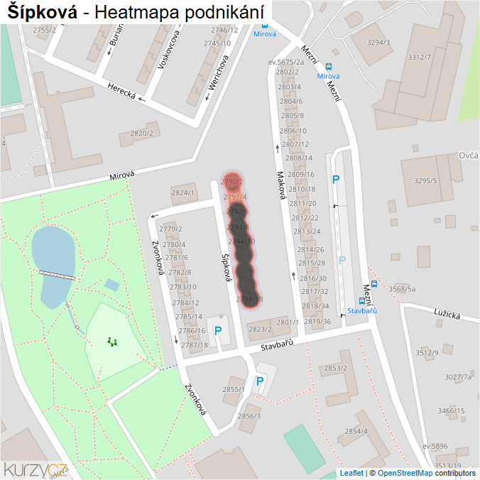 Mapa Šípková - Firmy v ulici.