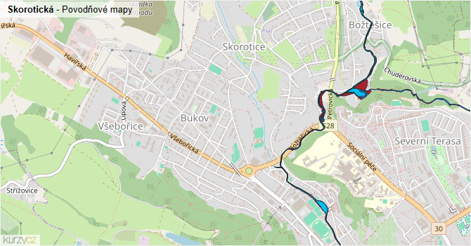 Skorotická - záplavové mapy stoleté vody