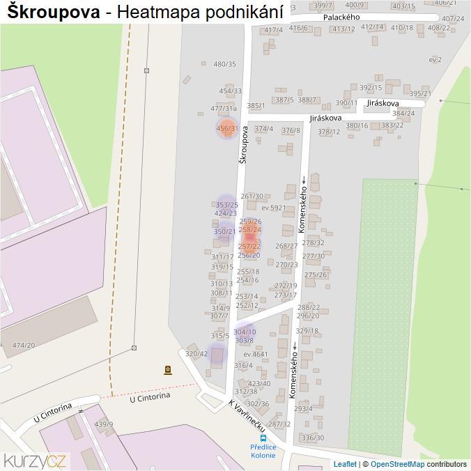 Mapa Škroupova - Firmy v ulici.