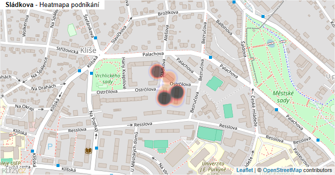 Sládkova - mapa podnikání