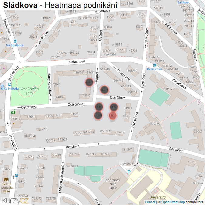 Mapa Sládkova - Firmy v ulici.