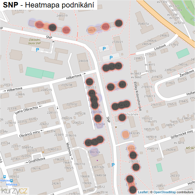 Mapa SNP - Firmy v ulici.