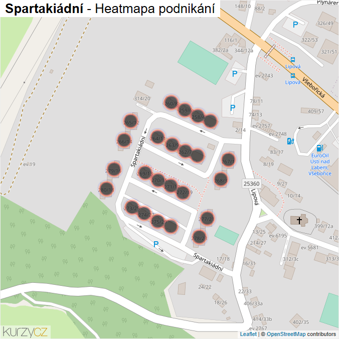 Mapa Spartakiádní - Firmy v ulici.