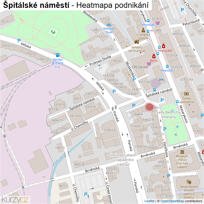 Mapa Špitálské náměstí - Firmy v ulici.