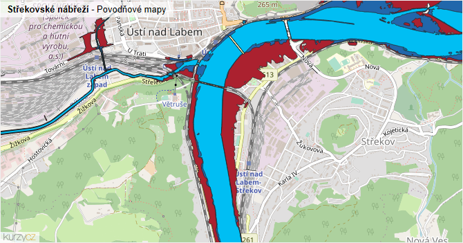 Střekovské nábřeží - záplavové mapy stoleté vody