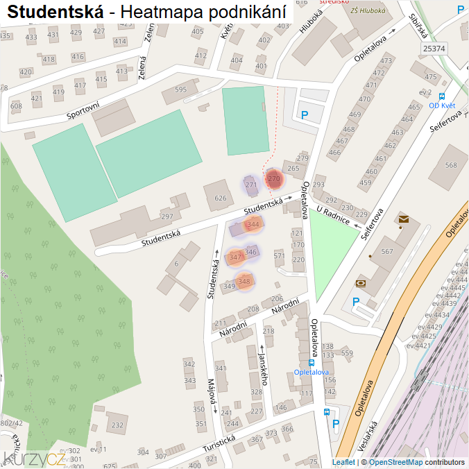 Mapa Studentská - Firmy v ulici.
