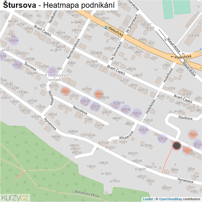 Mapa Štursova - Firmy v ulici.