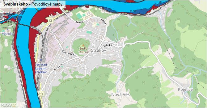 Švabinského - záplavové mapy stoleté vody