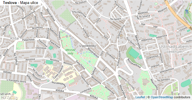 Teslova - mapa ulice