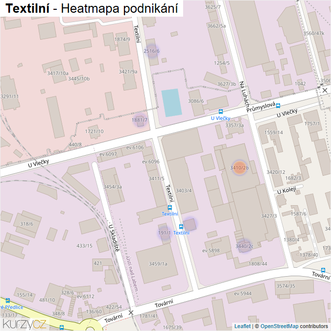Mapa Textilní - Firmy v ulici.