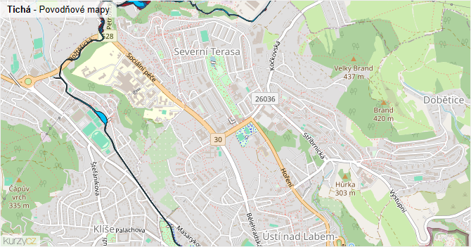 Tichá - záplavové mapy stoleté vody