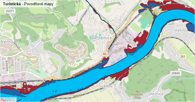 Turistická - záplavové mapy stoleté vody