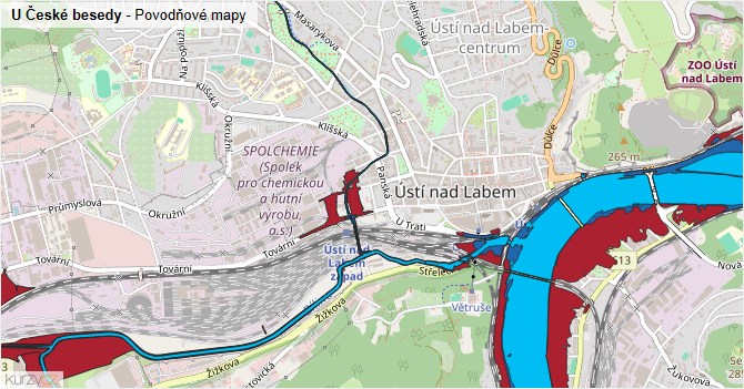 U České besedy - záplavové mapy stoleté vody