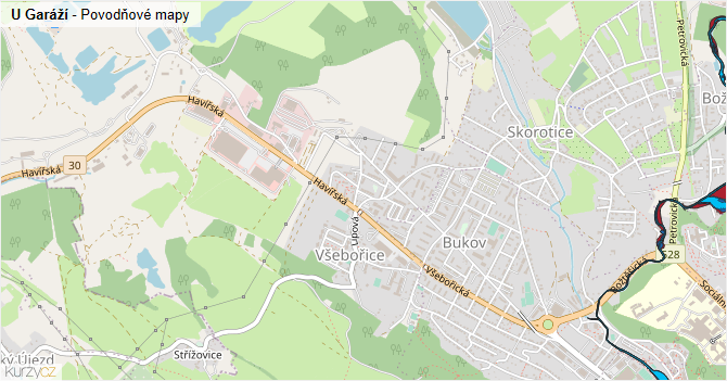 U Garáží - záplavové mapy stoleté vody