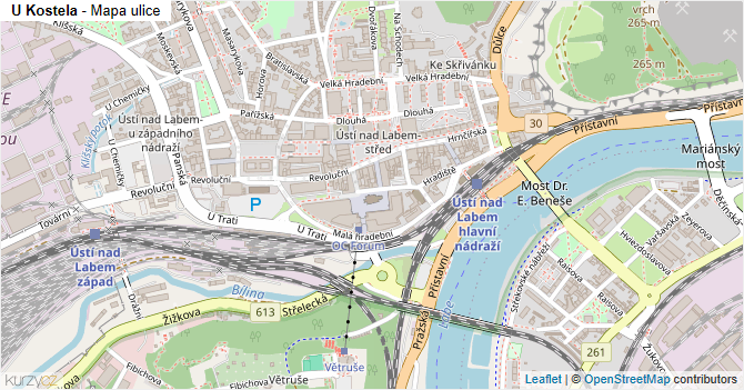 U Kostela - mapa ulice