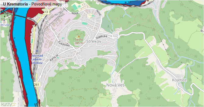 U Krematoria - záplavové mapy stoleté vody