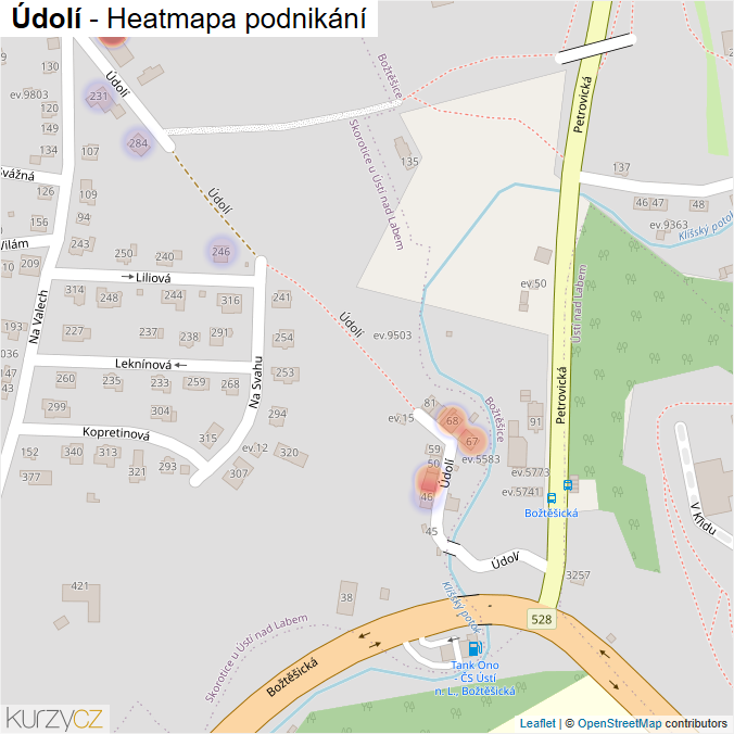 Mapa Údolí - Firmy v ulici.