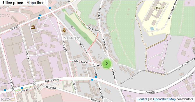 Ulice práce - mapa firem