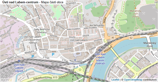 Ústí nad Labem-centrum - mapa části obce