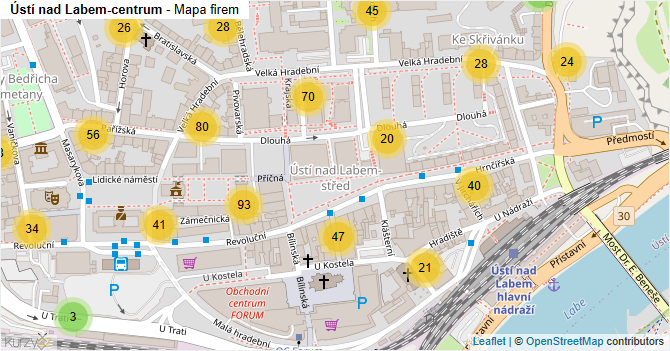 Ústí nad Labem-centrum - mapa firem