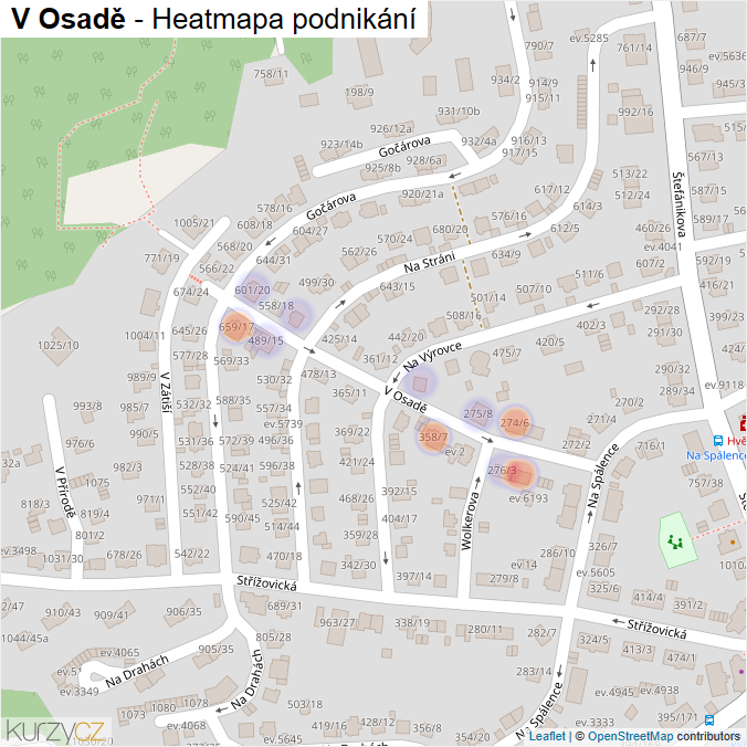 Mapa V Osadě - Firmy v ulici.