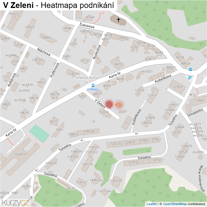 Mapa V Zeleni - Firmy v ulici.