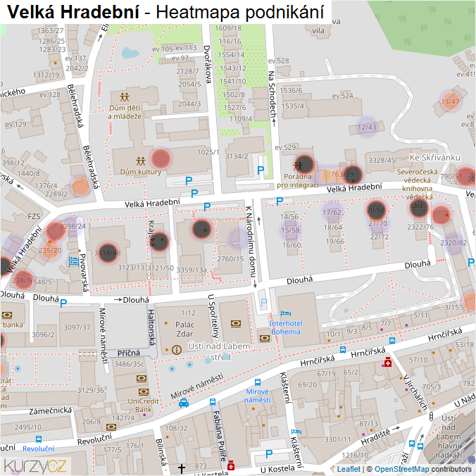Mapa Velká Hradební - Firmy v ulici.