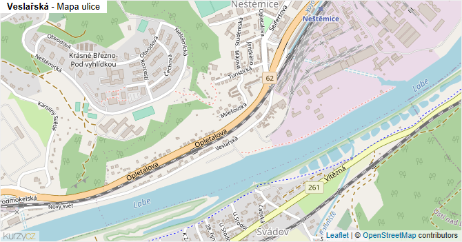 Veslařská - mapa ulice