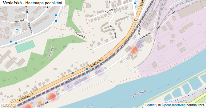 Veslařská - mapa podnikání