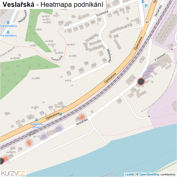 Mapa Veslařská - Firmy v ulici.