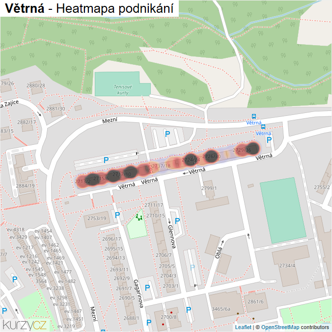Mapa Větrná - Firmy v ulici.