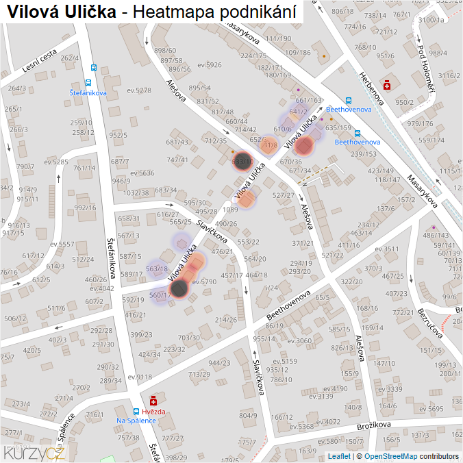 Mapa Vilová Ulička - Firmy v ulici.