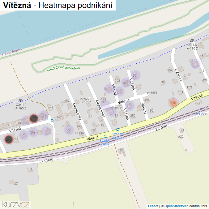 Mapa Vítězná - Firmy v ulici.