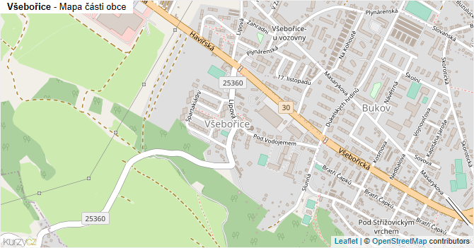 Všebořice - mapa části obce