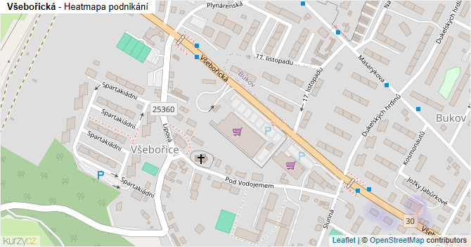 Všebořická - mapa podnikání
