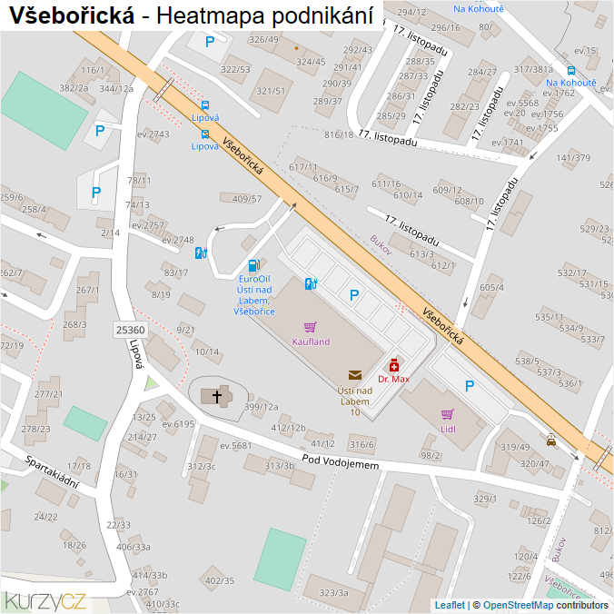 Mapa Všebořická - Firmy v ulici.