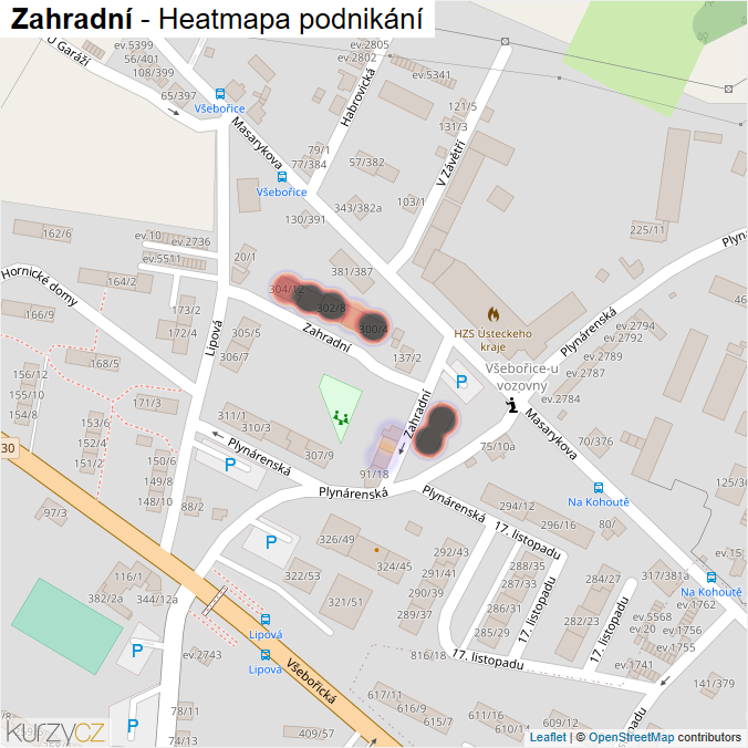 Mapa Zahradní - Firmy v ulici.