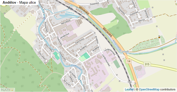 Andělov - mapa ulice